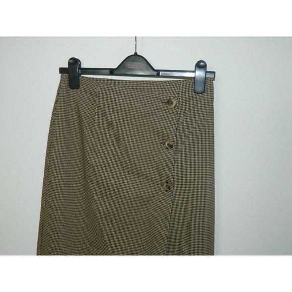 ModCloth Skirt Brown Checkered Long A Line Side Button Midi Lined Skirt Size 4 - Picture 4 of 10